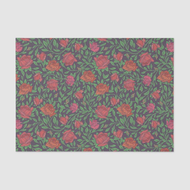 Victorian Gothic Perfect Red & Fuchsia Roses Tissue Paper (Front)