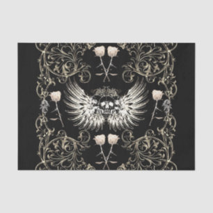 Victorian Gothic Romance Skull Wings & White Roses Tissue Paper