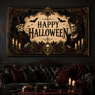 Victorian Gothic Skeleton Black Rose Halloween Poster
