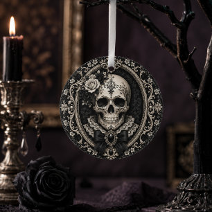 Victorian Gothic Skull Black Ivory Dark Romance Ornament