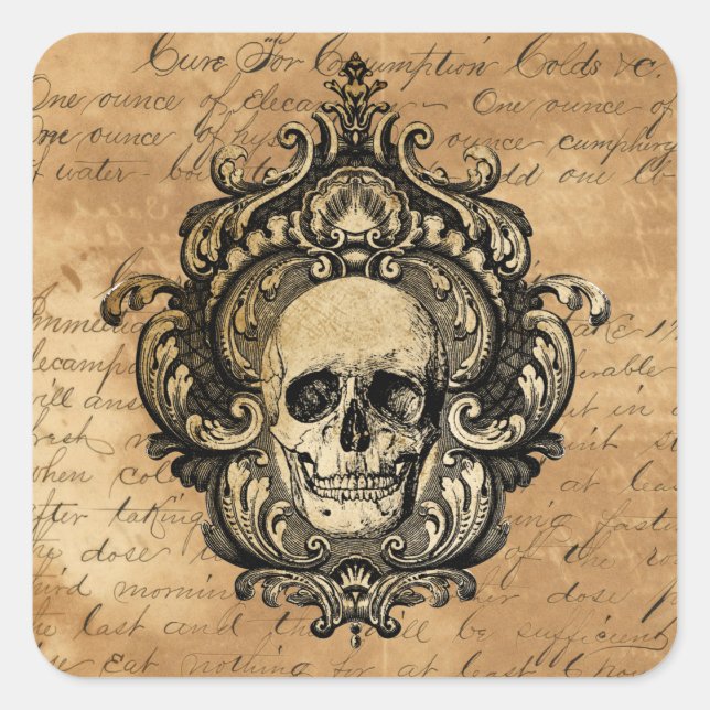 Victorian Gothic Skull Halloween  Square Sticker (Front)