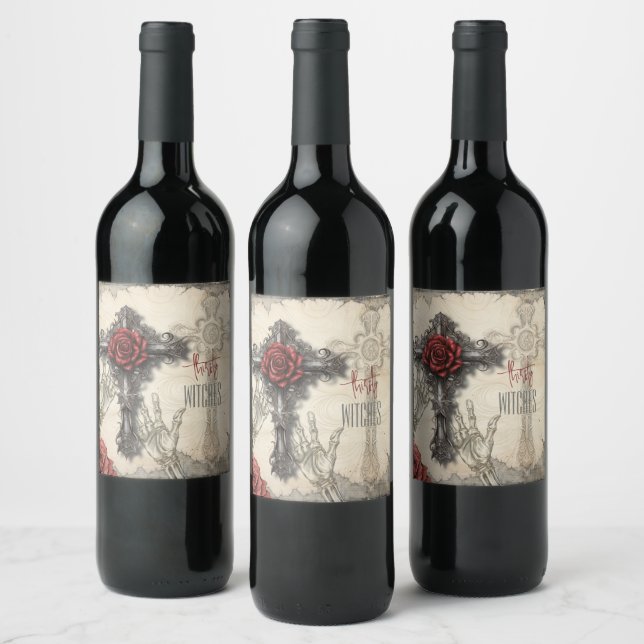 Victorian Gothic Styled Rose and Cross  Wine Label (Bottles)