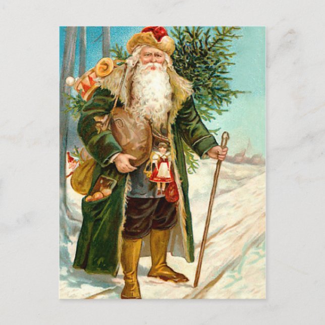 Victorian Green Velvet Christmas Santa Claus Holiday Postcard (Front)