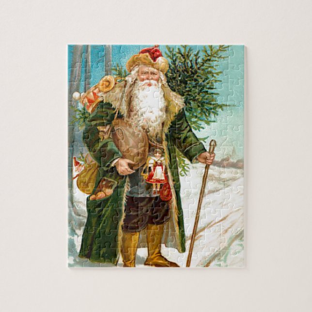 Victorian Green Velvet Christmas Santa Claus Jigsaw Puzzle (Vertical)