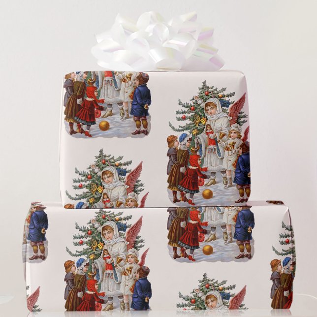 Victorian Guardian Angel Christmas Gifts Children  Wrapping Paper (Creator Uploaded)
