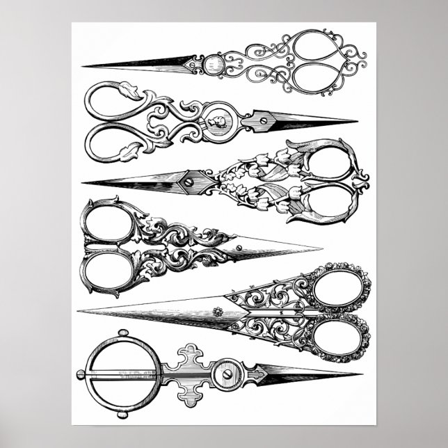 Victorian hairdresser scissors elegant poster (Front)