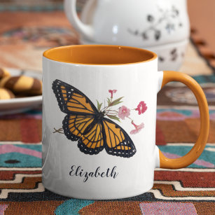 Victorian Hand-Drawn Monarch Butterfly With Name Mug