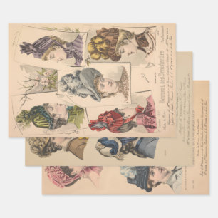 Victorian Hats French Fashion Vintage Ad Decoupage Wrapping Paper Sheet