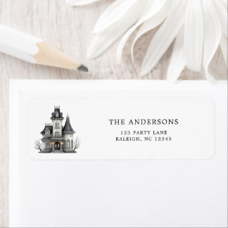 Victorian Haunted House Halloween Return Address Label