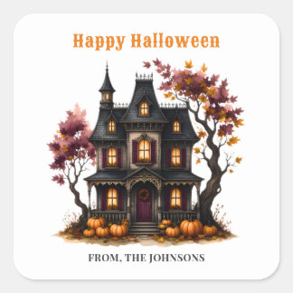 Victorian Haunted House Happy Halloween Square Sticker