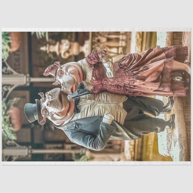 Victorian Hippo Couple Decoupage  Tissue Paper (Front)