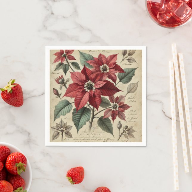 Victorian Holiday Botanical Poinsettia Découpage Napkin (Insitu)
