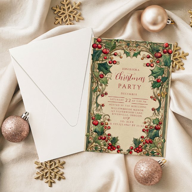 Victorian Holly & Berry Christmas Invitation (Creator Uploaded)