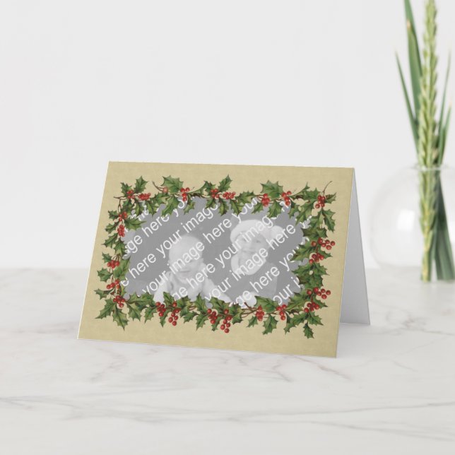 Victorian Holly & Berry Photo Frame Christmas Holiday Card (Front)