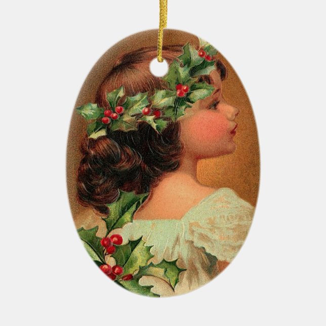 Victorian Holly Girl Ornament (Front)