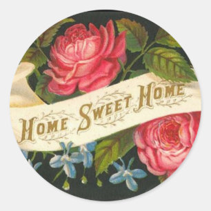 Victorian Home Sweet Home Roses Classic Round Sticker
