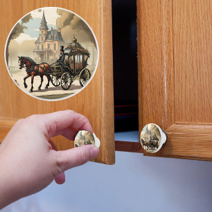 Victorian Horse and Carriage Ceramic Knob