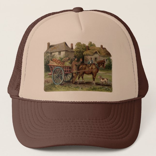Victorian Horse Drawn Apple Cart Trucker Hat (Front)