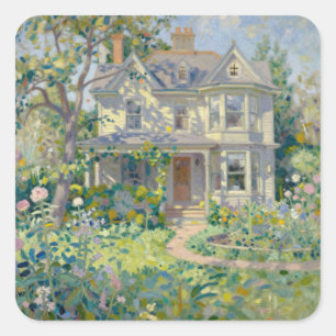 Victorian House And Garden Impressionism Square Sticker