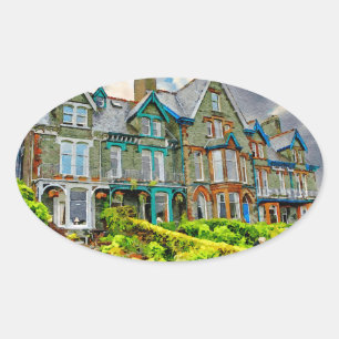 Victorian house in Keswick painted in watercolor Oval Sticker