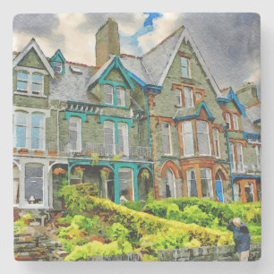 Victorian house in Keswick painted in watercolor Stone Coaster