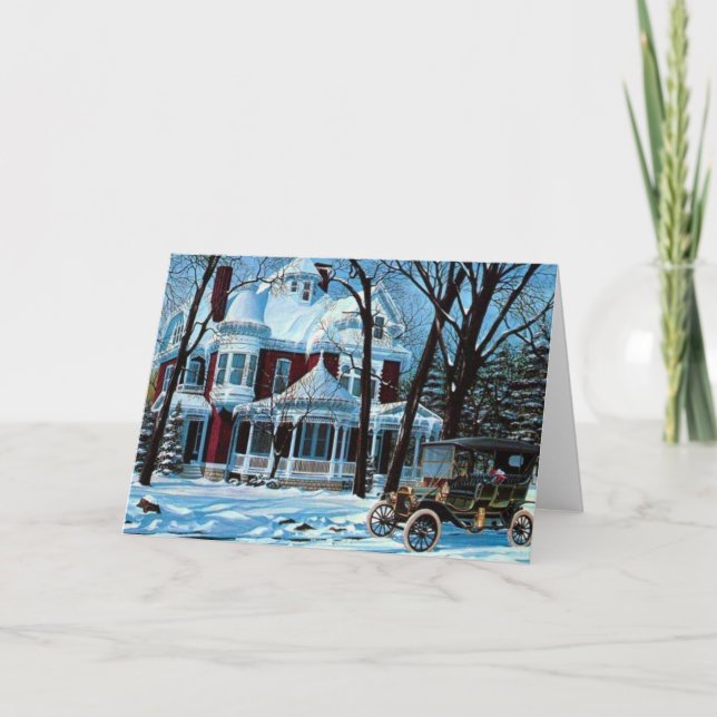 Victorian House In WinterVintage Holiday Card (Front)