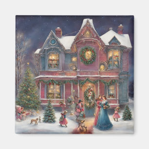 Victorian House, Ladies, Children on Christmas Eve Magnet