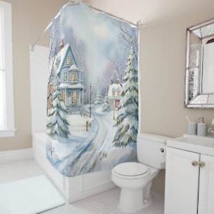Victorian House Winter Scene Snow Shower Curtain