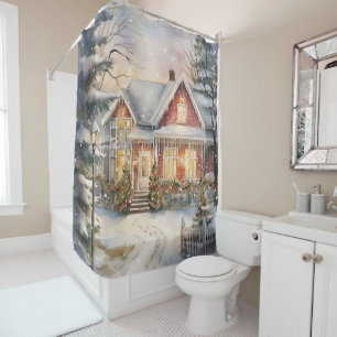 Victorian House Winter Scene Snow Shower Curtain