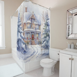 Victorian House Winter Scene Snow Shower Curtain