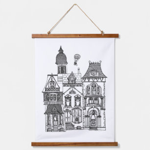 Victorian Houses Line Art You Colour Hanging Tapestry