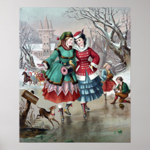 Victorian Ice Skating Scene Poster