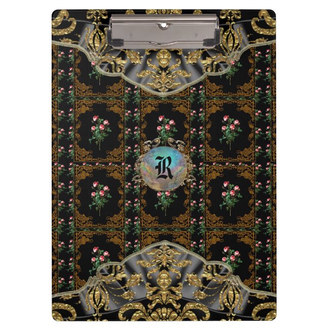 Victorian II Lashers Elegant Floral Monogram Clipboard (Front)
