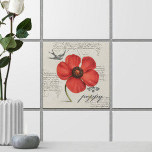 Victorian-Inspired 🌸 Vintage Red Poppy  Ceramic Tile