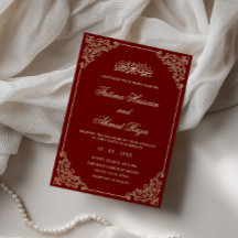 Victorian Lace Frame Gold Burgundy Muslim Wedding