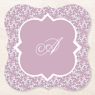 Victorian Lace Pink Monogram Paper Coaster