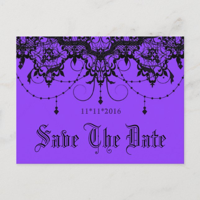 Victorian Lace Purple Save The Date Postcard (Front)