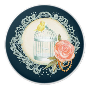 Victorian Lace Roses Gold Birdcage Canary Knobs