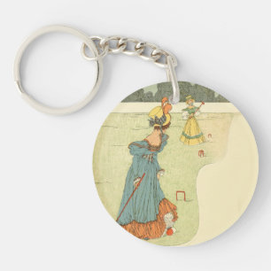 Victorian Ladies Croquet Vintage Garden Party Key Ring