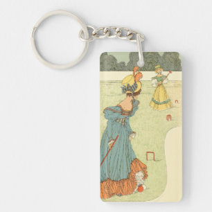 Victorian Ladies Croquet Vintage Garden Party Key Ring
