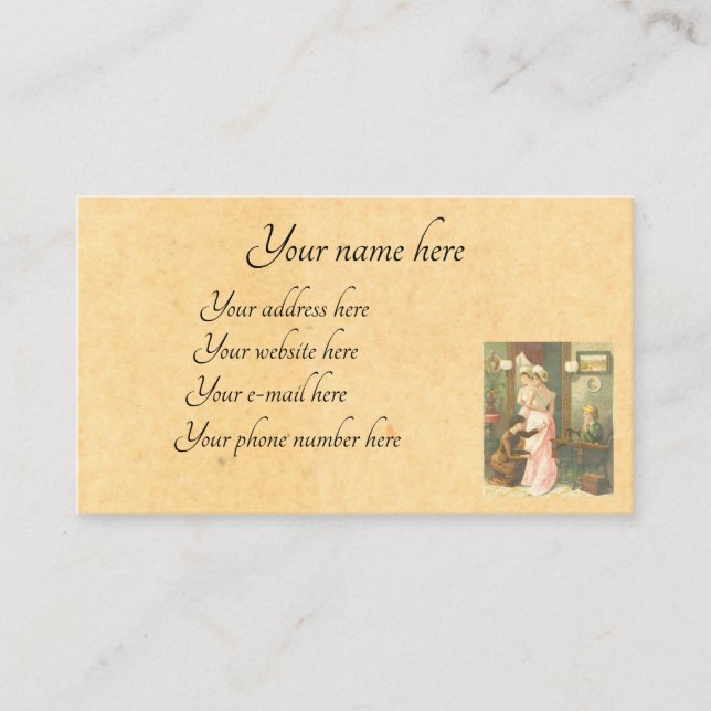 Victorian ladies sewing business card (Front)