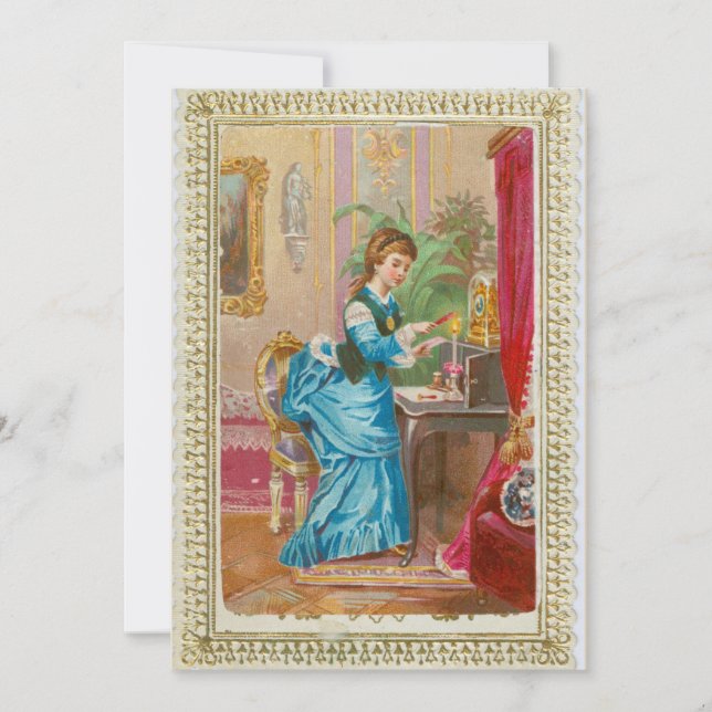 Victorian lady at her writing desk invitation (Front)