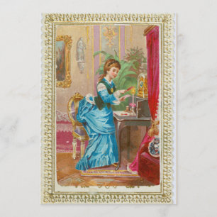 Victorian lady at her writing desk invitation