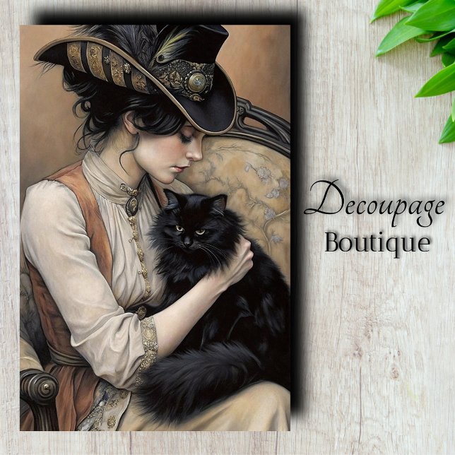 Victorian Lady Black Cat Decoupage Tissue Paper (Victorian Lady Black Cat Decoupage Tissue Paper)