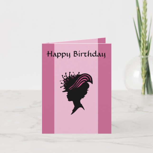Victorian Lady Black Silhouette Fancy Hat Birthday Card (Front)