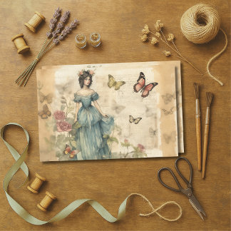 Victorian Lady & Butterflies Vintage Decoupage  Tissue Paper