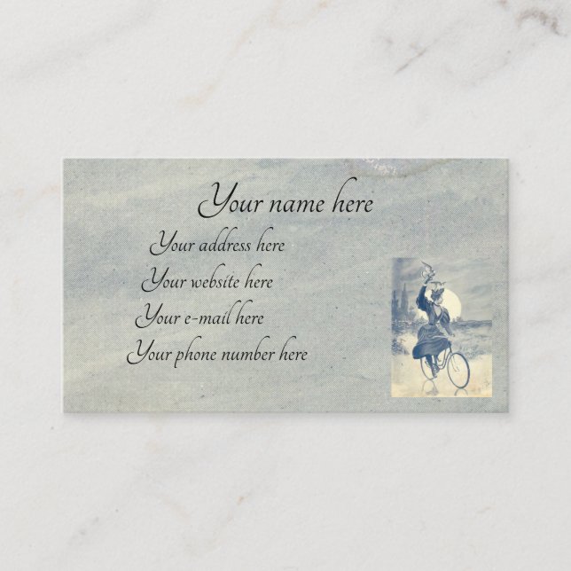 Victorian lady cyclist business card (Front)