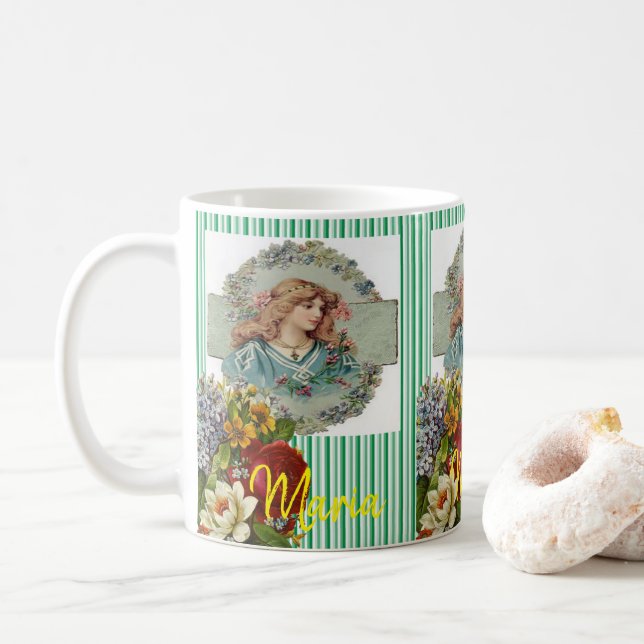Victorian Lady Flowers Mug (With Donut)