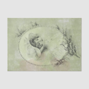 Victorian Lady in Hat Verdigris Green Distressed Tissue Paper