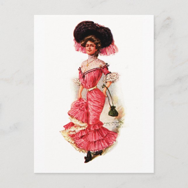 Victorian Lady in Pink Dress Postcard (Front)